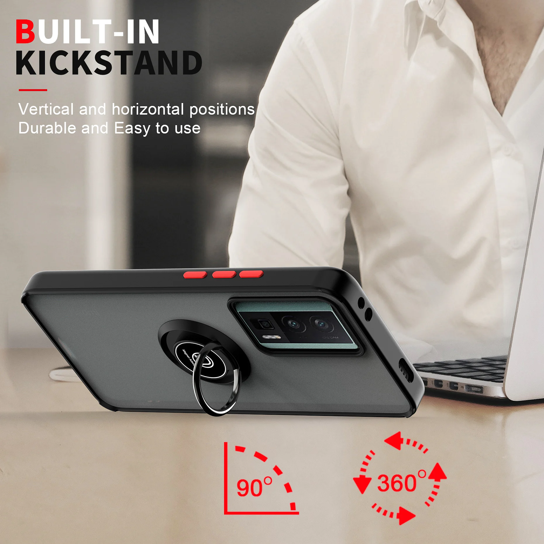 Funda de armadura translúcida para Xiaomi POCO F5 Pro, Funda de teléfono con soporte mate para poco f5 pro, Anillo magnético de coche, Funda a prueba de golpes - imagen 3