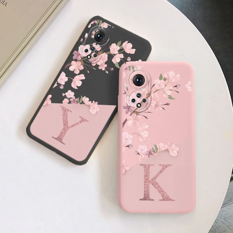 Funda de silicona con letra inicial para Huawei Nova 9 Honor 50 Shell Retro Rosa flor suave TPU contraportada para Honor 50 Nova9 Capa - imagen 2