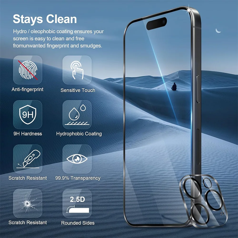 9H Protector de lente de cámara para iPhone 17 16 15 Pro Max Vidrio Templado Apple iPhone 15 14 13 Pro Protectores de pantalla iPhone15 Plus Cristal Temperado iPhone16 Película frontal iPhone 11 12 13 Mini Glass - imagen 5