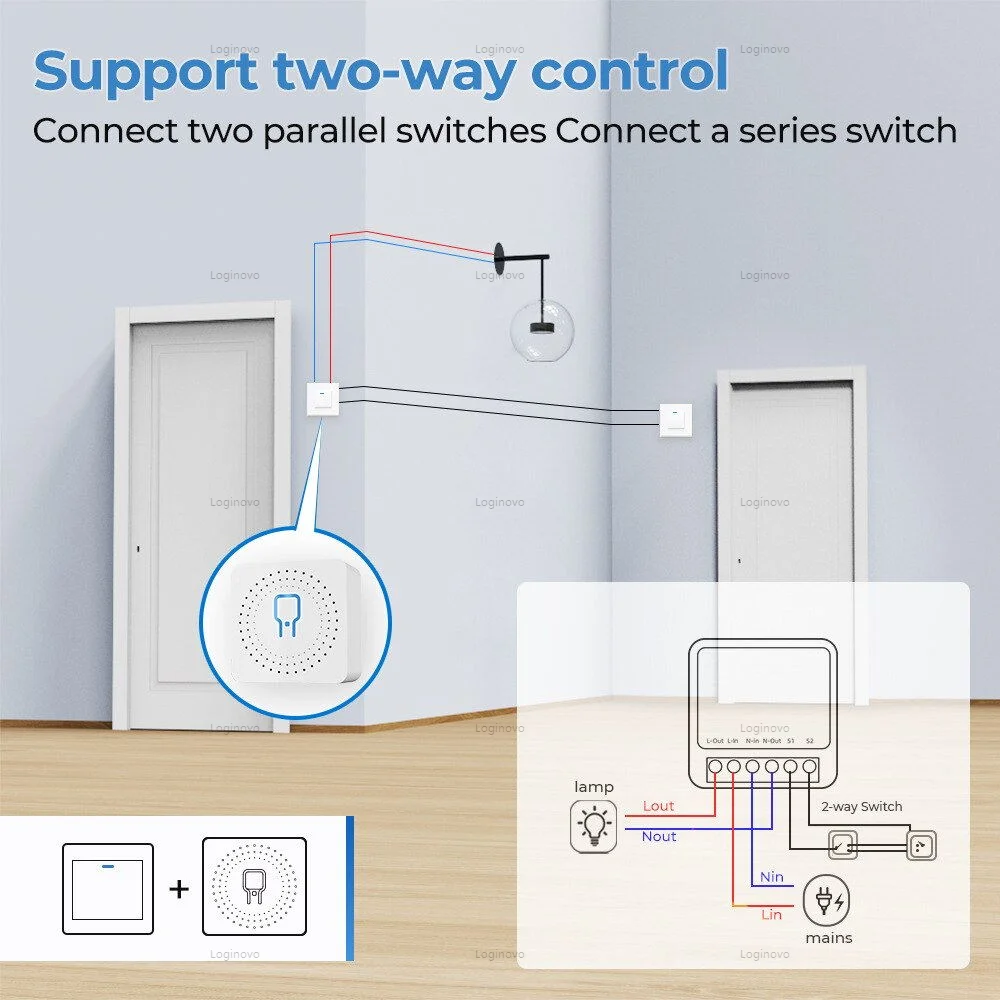 Zigbee 3,0 Mini interruptor inteligente 2 vías 16A Tuya interruptores de relé módulo funciona con Alexa Google Home asistente Smart Life 2MQTT - imagen 5