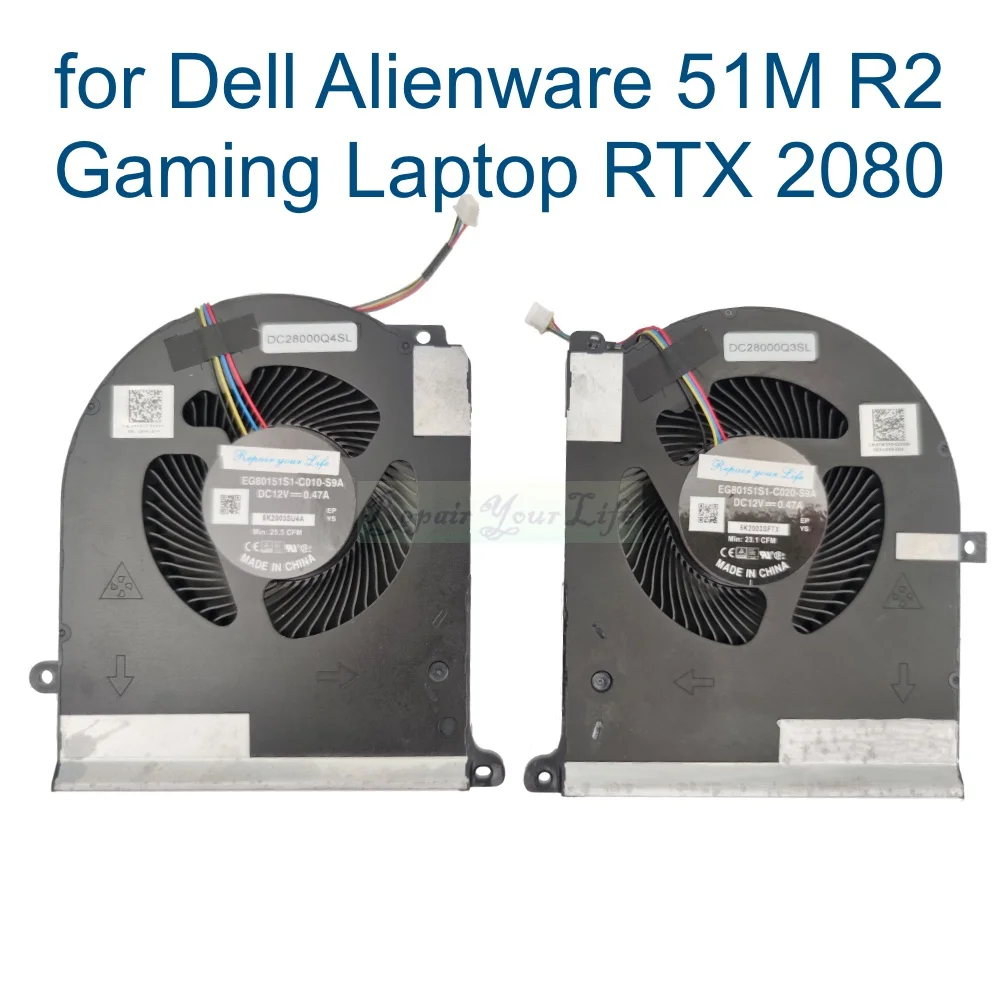 Ventilador de refrigeración de CPU GPU para portátil, para Dell Alienware Area 51M, R2, P38E, P38E001, RTX 2080, Gaming, CN-0TPV77, 0TW5V8, EG80151S1-C010/C020-S9A