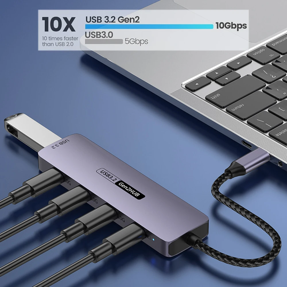 10Gbps USB3.2 Gen2 HUB USB C Splitter 3,2 Hub 10Gb de alta velocidad para ordenador portátil Macbook-Air MacBook Pro M4 M3 M2 Hub de extensión Usb - imagen 4