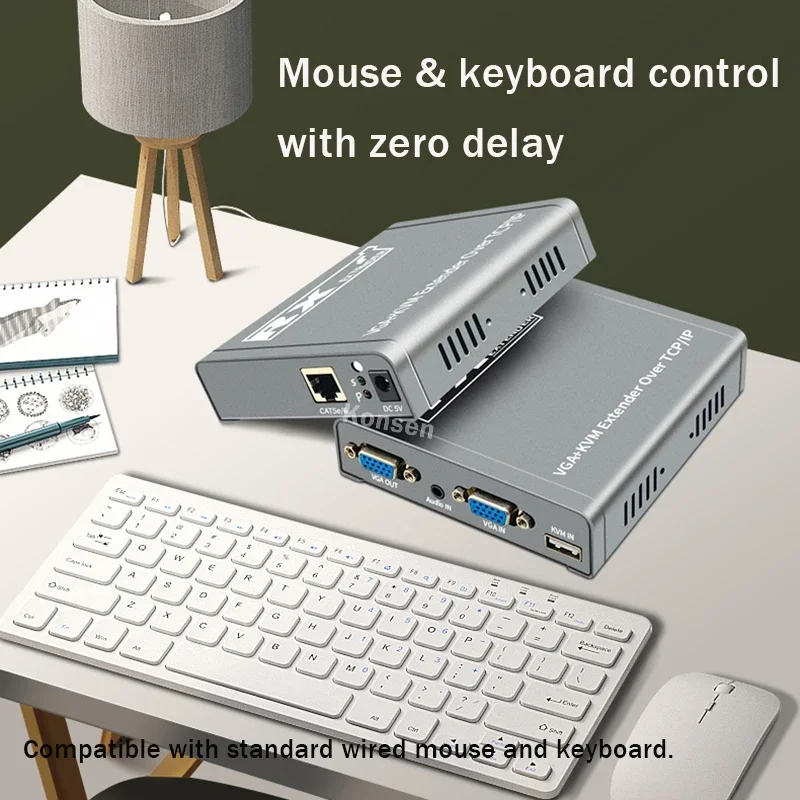 Extensor VGA KVM sobre IP CAT6 Rj45 Cable 200M 1080P VGA Ethernet extensor transmisor receptor kit compatible con teclado de ratón USB - imagen 4
