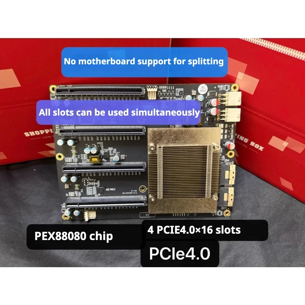 Tarjeta de expansión PLX88080 PCIe4.0, enchufe de placa GPU de cuatro tarjetas, doble ancho - imagen 3
