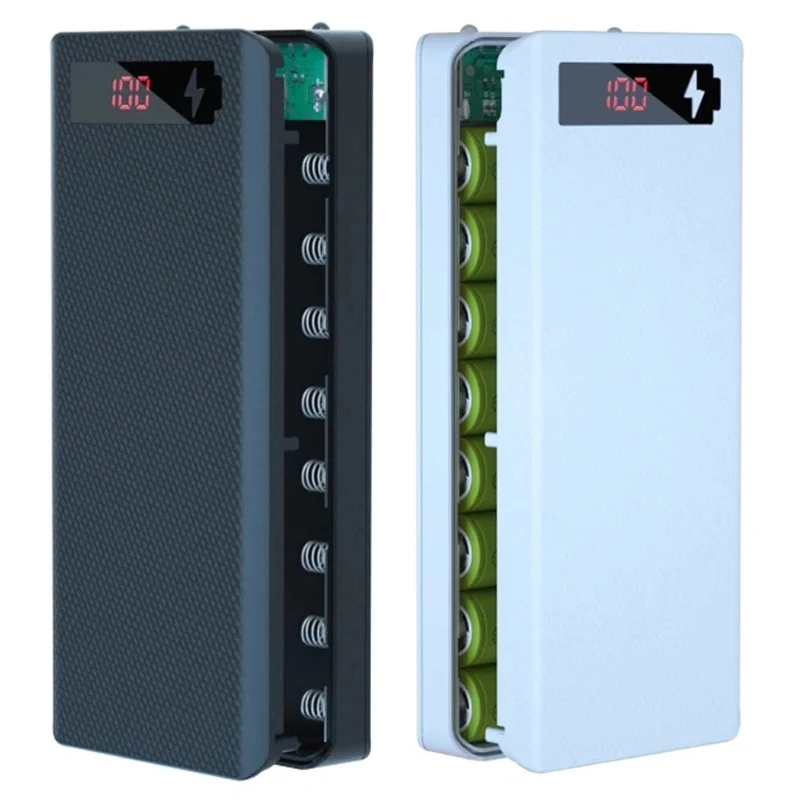 18650 fundas para banco de energía soporte de batería Dual USB tipo C carga DIY Shell para iPhone Xiaomi Huawei 8x18650 caja de almacenamiento de batería