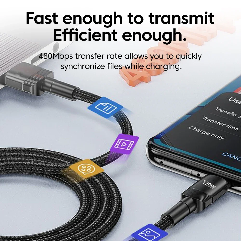 Cable USB de datos de carga rápida USB C de 120W tipo C para iPhone 15 16 Huawei Honor Oneplus Realme Xiaomi Samsung Cable de teléfono USB A a C - imagen 3