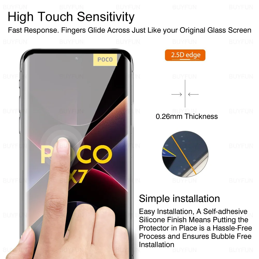 3-1 Uds PoccoX7 vidrio templado curvo para Xiaomi Poco X7 5G Protector de pantalla Poxo X 7 Poko Little x7 cubierta de cristal frontal Original - imagen 3