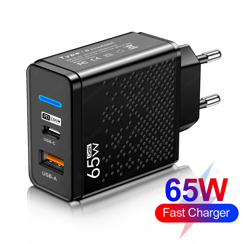 Cargador USB tipo C de 65W para teléfonos móviles