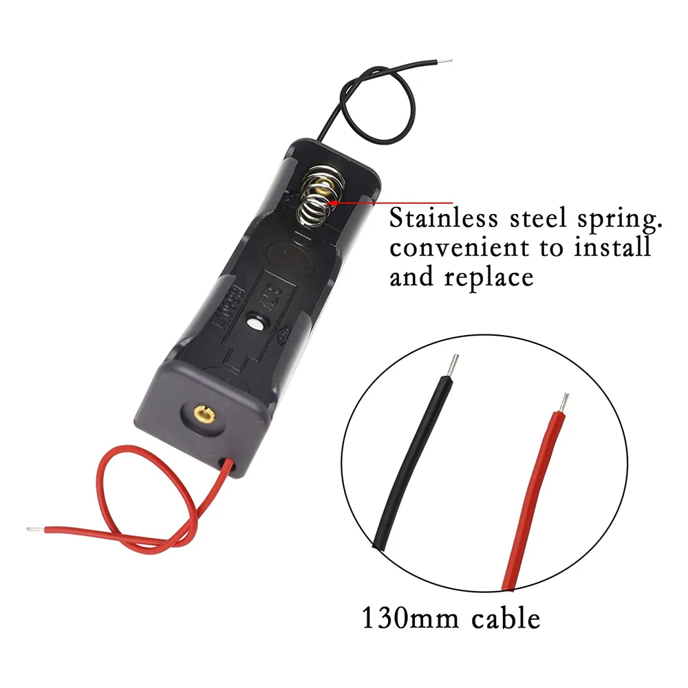 Soporte para caja de batería 18650 con paquete de cables, 10 cajas de almacenamiento de batería DIY, soporte para batería 18650 de 1 compartimento, 1 ranura, 10 Uds. - imagen 5