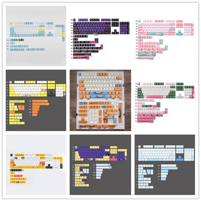 Juego de teclas de dibujos animados de Anime con temática Frog, teclas PBT para teclado MX Switch, perfil Cherry, 5 lados, teñido, subcama, 1.75U, 2U, 1 Juego