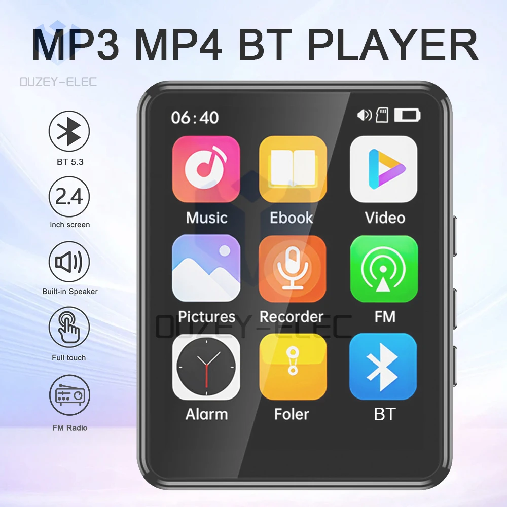 Reproductor de MP3 de 2,4 pulgadas compatible con Bluetooth, pantalla completa táctil, reproductor de música HiFi, altavoz incorporado con libro electrónico/FM/Radio/vídeo - imagen 2