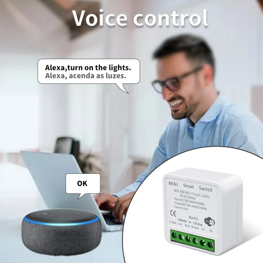 Tuya-interruptor inteligente WiFi para iluminación RF, dispositivo inalámbrico de 433MHz, Control por voz, funciona con Alexa, Google Home y Alice - imagen 5