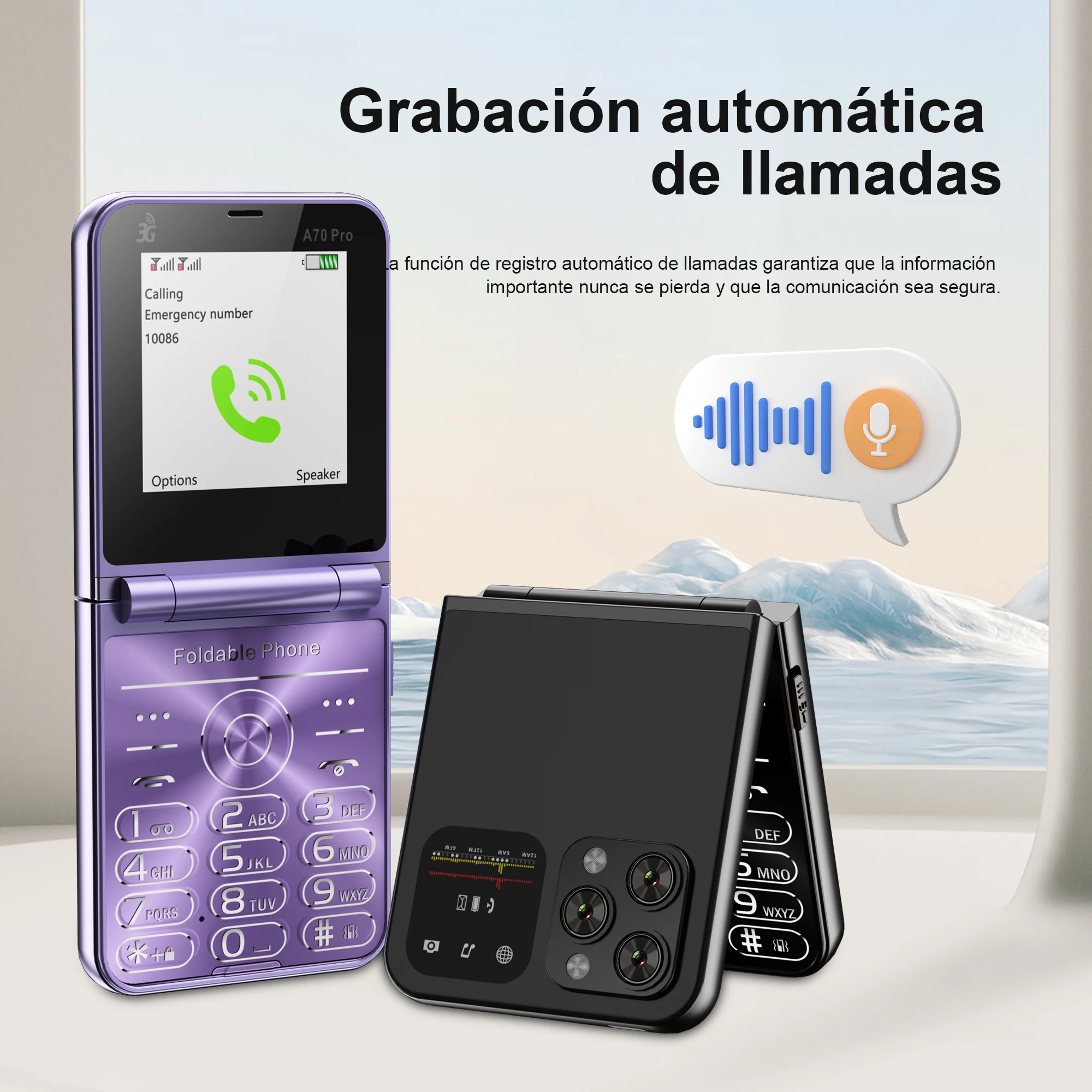 SERVO A70 Pro 3G WCDMA Flip teléfono móvil 2 SIM grabación de llamadas en espera linterna velocidad Dial FM botón Clamshell teléfono móvil tipo C - imagen 5