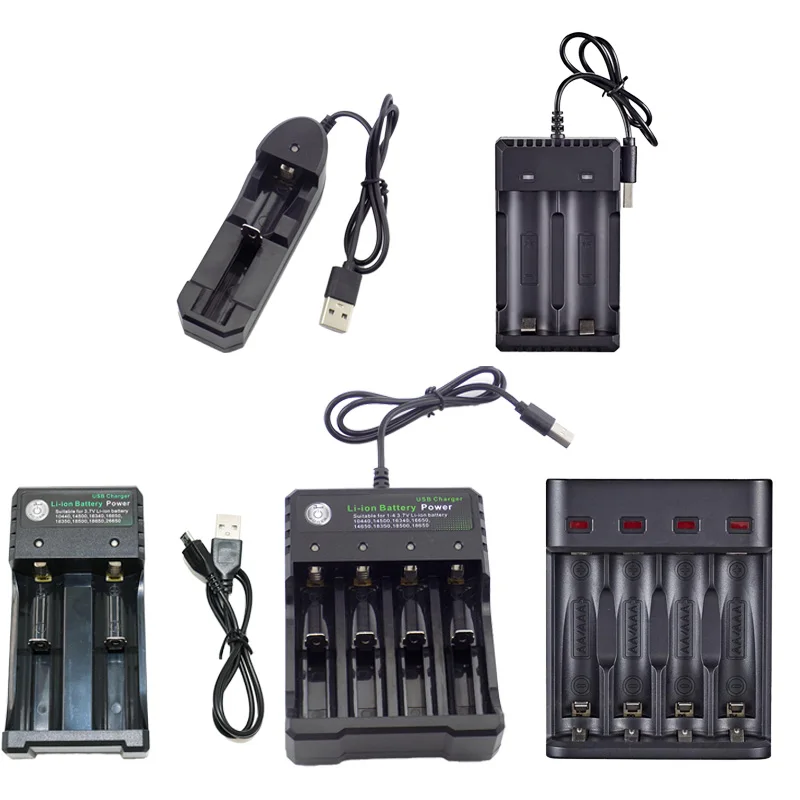 Cargador de batería recargable con 1/2/3/4 ranuras DC 5V 2A a 4,2 V 1000mA USB 10440 14500 16340 16650 14650 18350 18650 18500