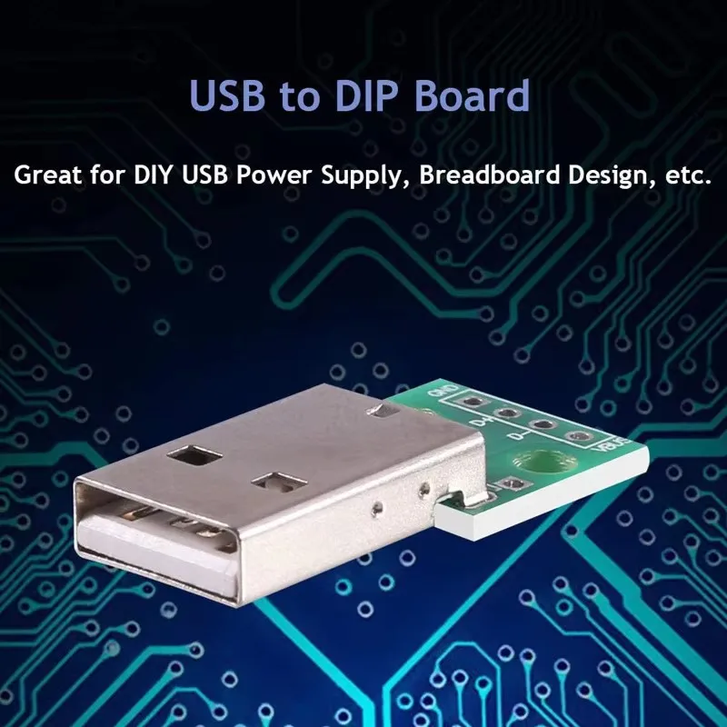 Placa USB a DIP de 10 piezas, conector macho USB tipo A a placa convertidora DIP, adaptador de paso de 4 pines y 2,54mm para placa de pruebas de fuente de alimentación USB DIY - imagen 3