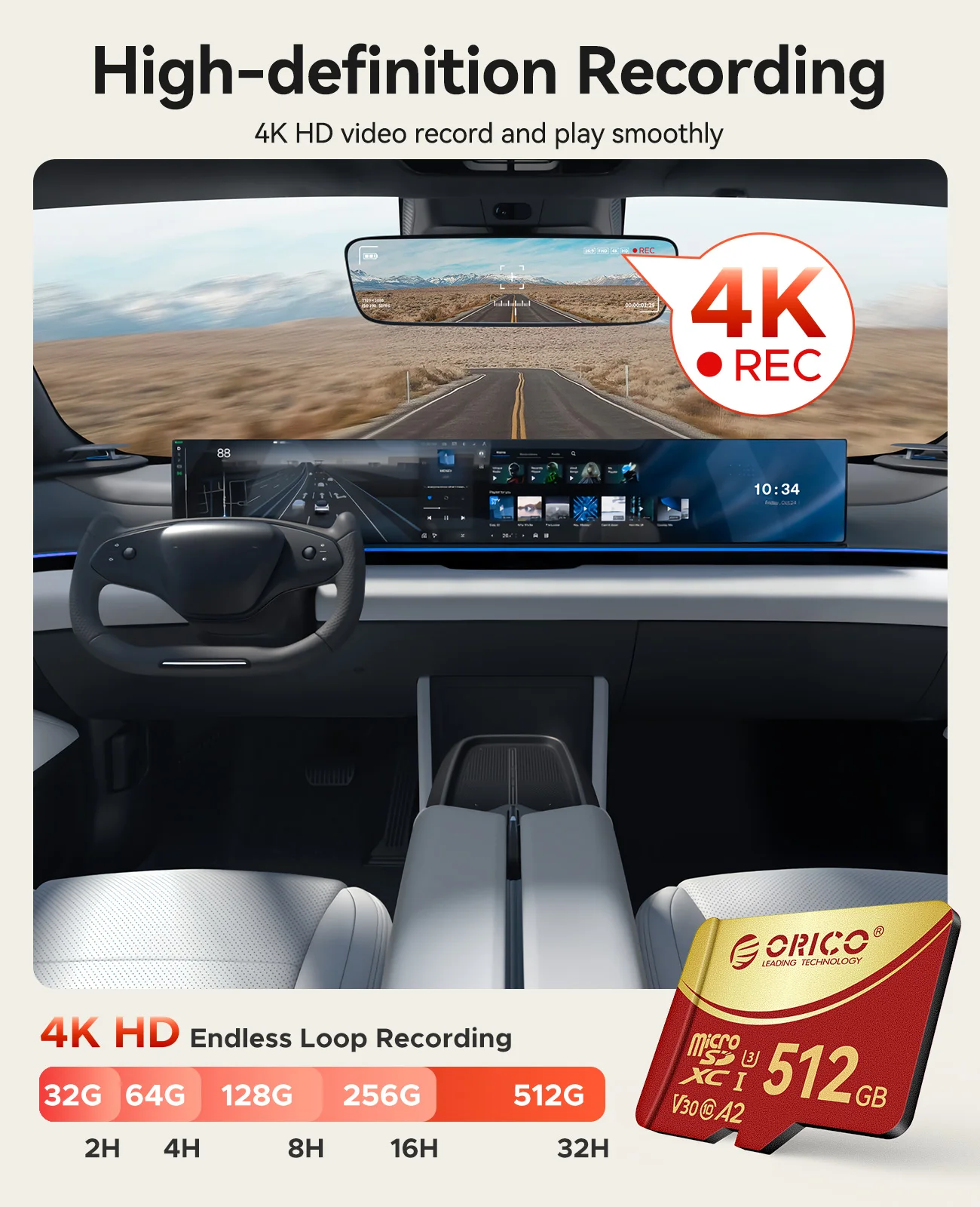 Tarjeta de memoria ORICO microSDXC UHS-I de 64 GB, 180 MB/s, recificación 4K UHD, U3, Class10, V30, A1, Micro SD para cámara de acción, cámara de salpicadero - imagen 3