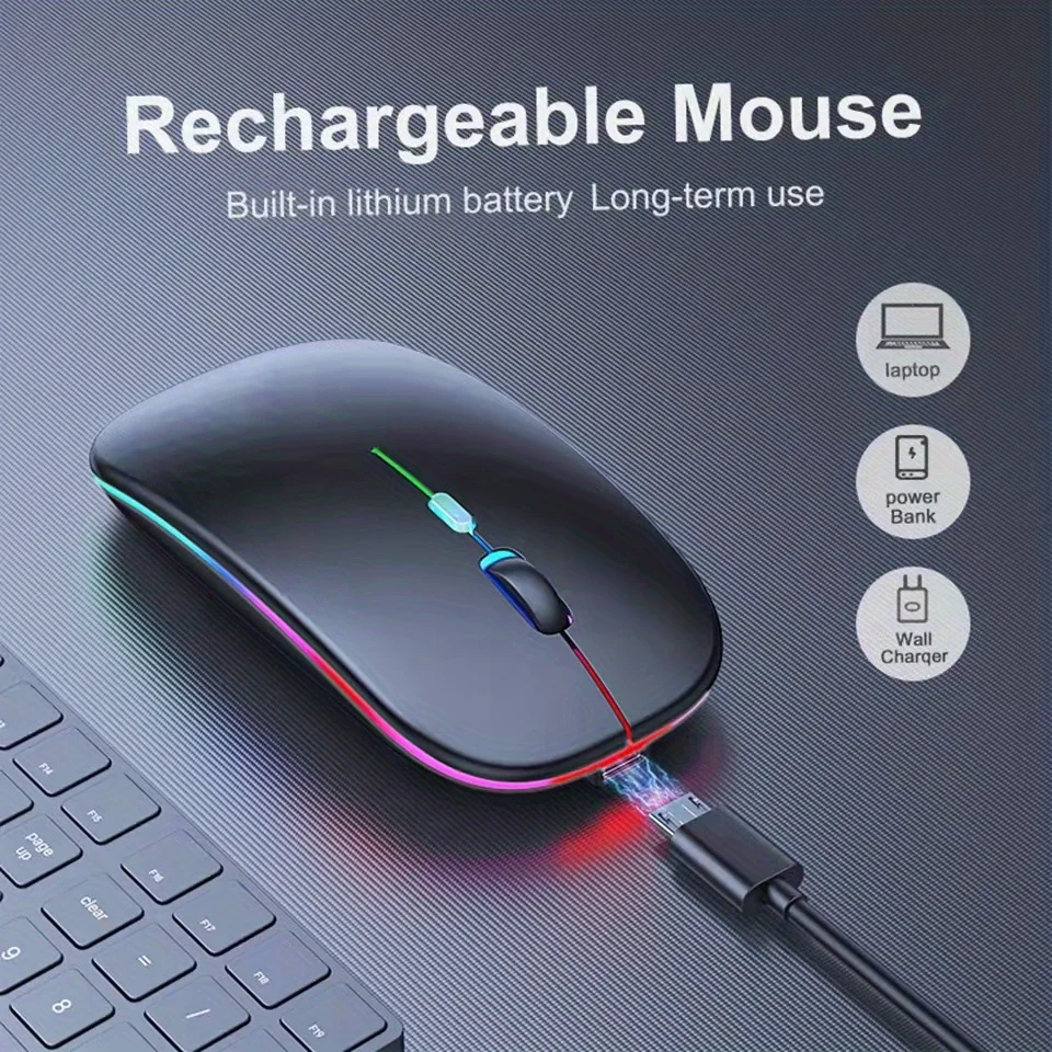 Ratón inalámbrico Bluetooth con adaptador tipo C a USB, recargable por USB con ratón para juegos Bluetooth para MAC/portátil/PC/Windows - imagen 3