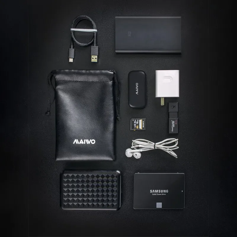 MAIWO-Bolso de cuero PU de alta calidad para auriculares, bolsa suave con cordón para auriculares, Cable de datos, impermeable, bolsa de almacenamiento - imagen 4