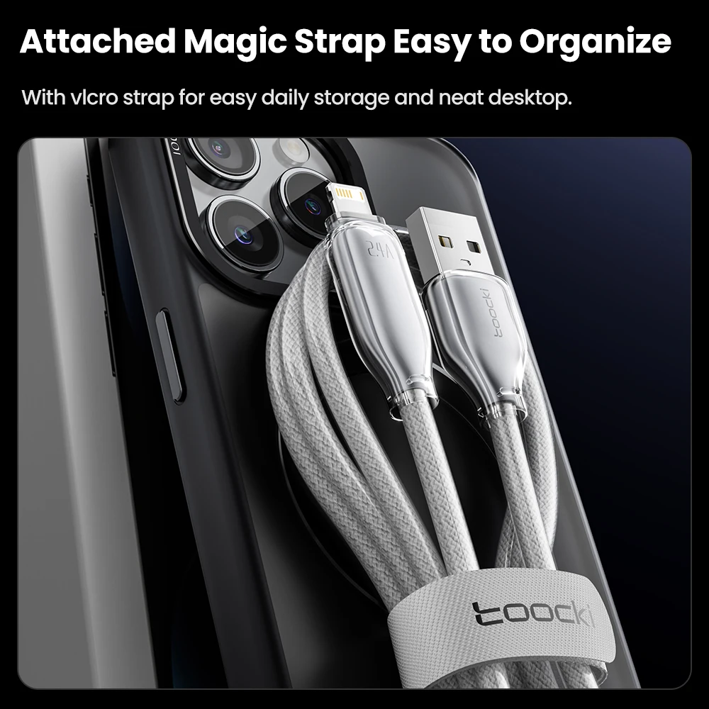 Toocki Cable USB A para iPhone 14 13 12 11 USB A PD 20W USB 2,0 480Mbps aleación de Zinc transparente carga rápida para ipad 9 Pad 8 - imagen 4