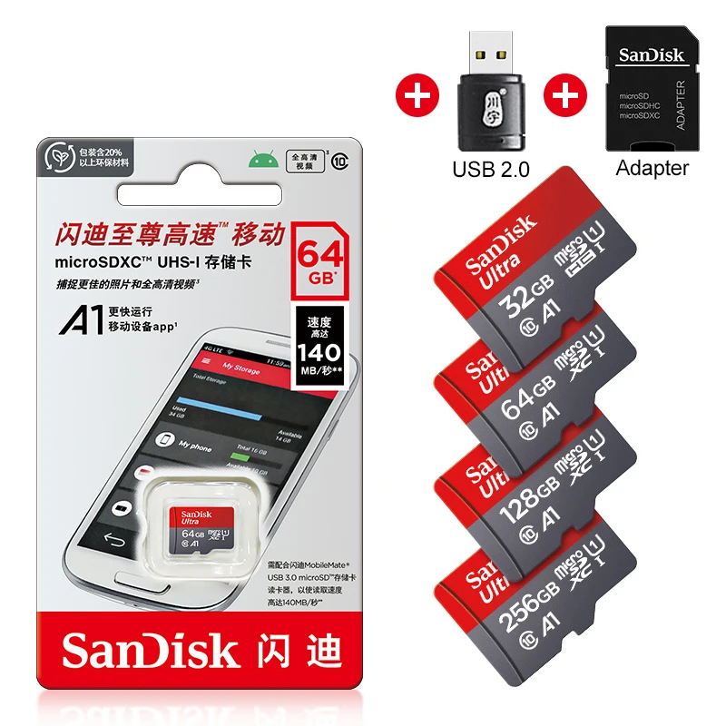 Tarjeta de memoria micro sd A1, adaptador Ultra para lector de tarjetas, TFcard Original, 32GB, 64GB, 100% GB, 128 GB, 256 GB, C10, U1, SDXC, 512