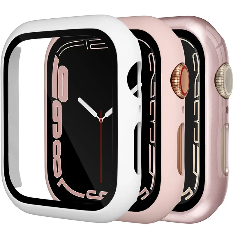 Vidrio templado + funda para Apple Watch series 9 8 7 6 5 4 3 SE 45mm 44mm 40mm 42 38 41mm cubierta parachoques Protector de pantalla Accesorios - imagen 2