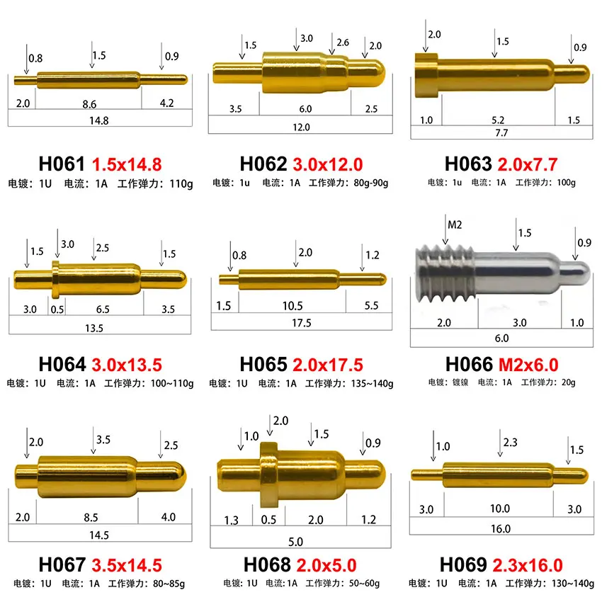 5 uds H045-H080 conector Pin Pogo batería Pogopin contacto de carga de resorte SMD DIP PCB 5 6 8 9 10 11 12 15 16 19mm sonda de resorte de prueba - imagen 5