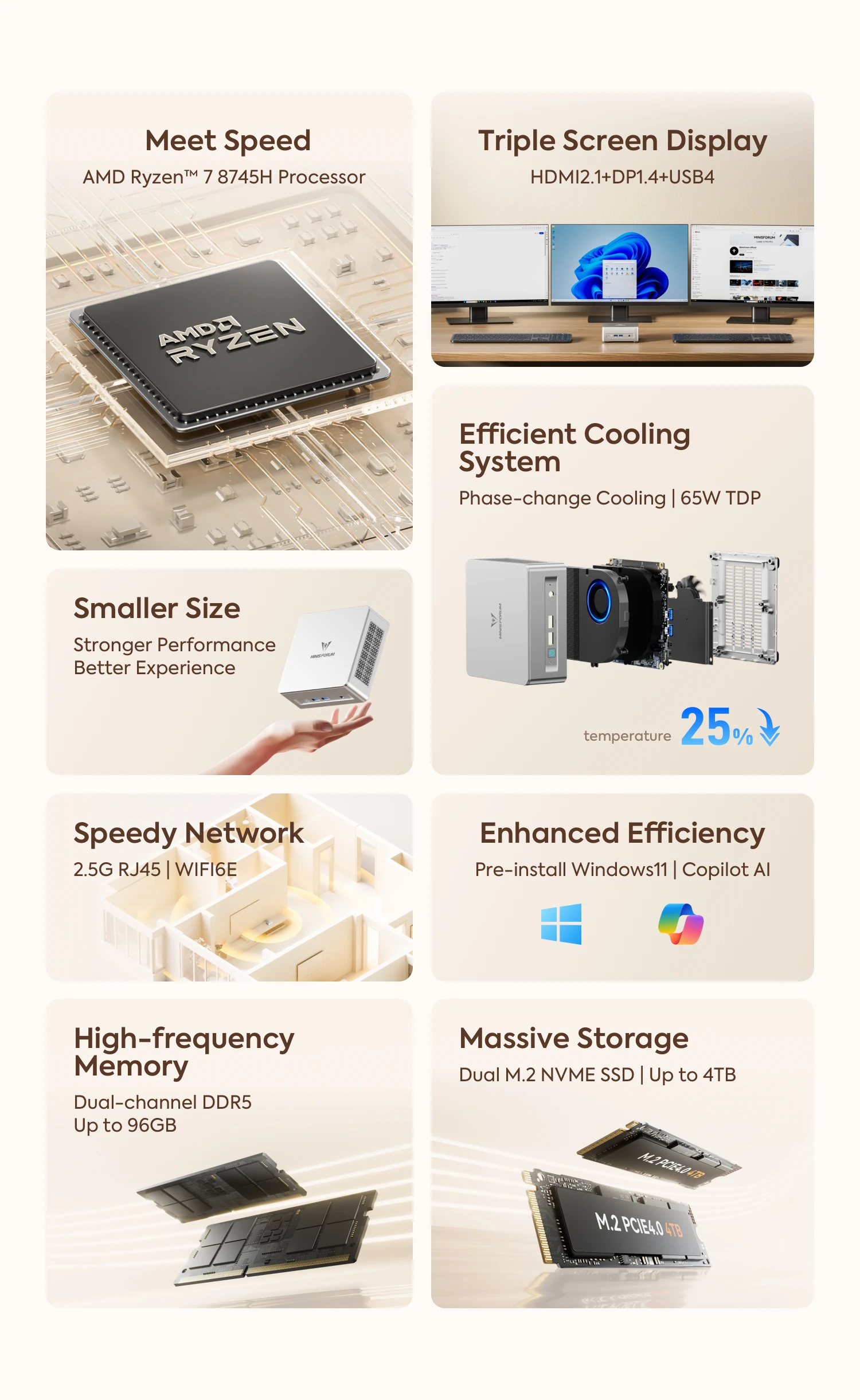 MINISFORUM Mini PC UM870 Slim AMD Ryzen 7 8745HMini ventana de ordenador 11 DDR5 32GB 1TB SSD UM680 Slim AMD Ryzen 7 6800H PC para juegos - imagen 3