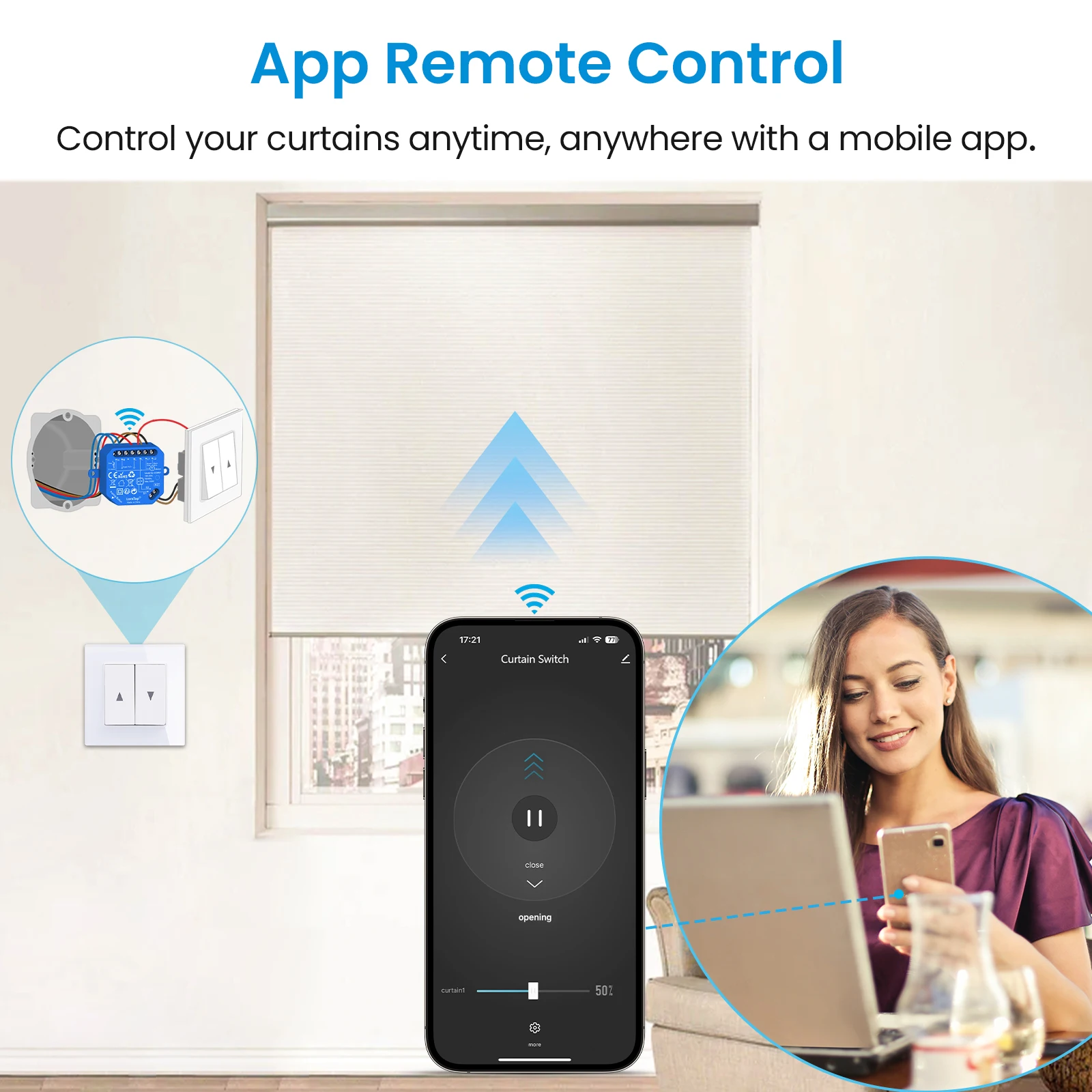 Interruptor inalámbrico para persianas enrollables, dispositivo para motores tubulares, Control remoto por aplicación Tuya Smart Life, asistente de Google - imagen 2