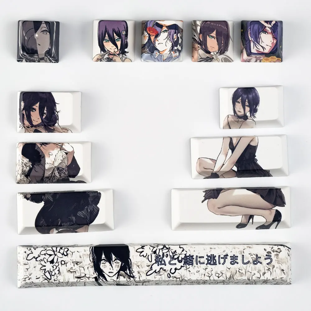 12 Uds. De teclas Reze, perfil de cereza, motosierra para hombre, personaje de Anime, teclas PBT, suplemento personalizado, teclado mecánico DIY