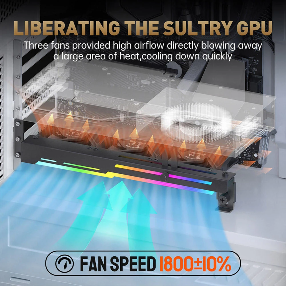 Soporte de radiador para tarjeta gráfica de GCC-PRO, ventilador de refrigeración para PC, 5V, 3 pines, ARGB, Horizontal, GPU, 1800RPM - imagen 5