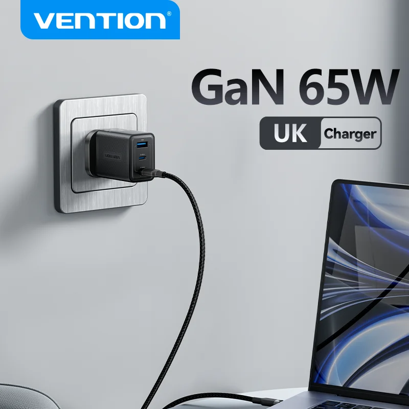 Vention-cargador USB tipo C para ordenador portátil, dispositivo de carga rápida de 65W, GaN, 4,0, 3,0, para Xiaomi, iPhone 15, 14, 13 ,12,11 Pro Max, PD de EE. UU. - imagen 2