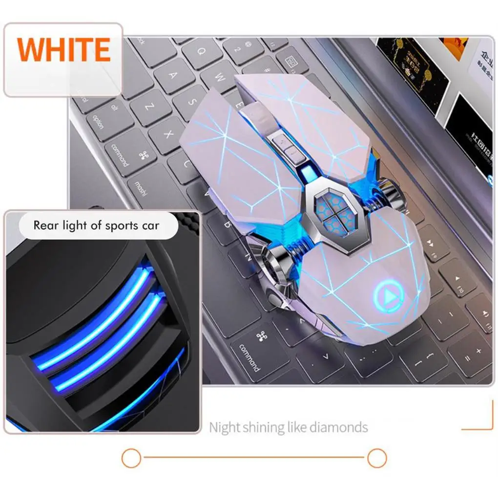 Un mouse de computadora blanco con luces azules