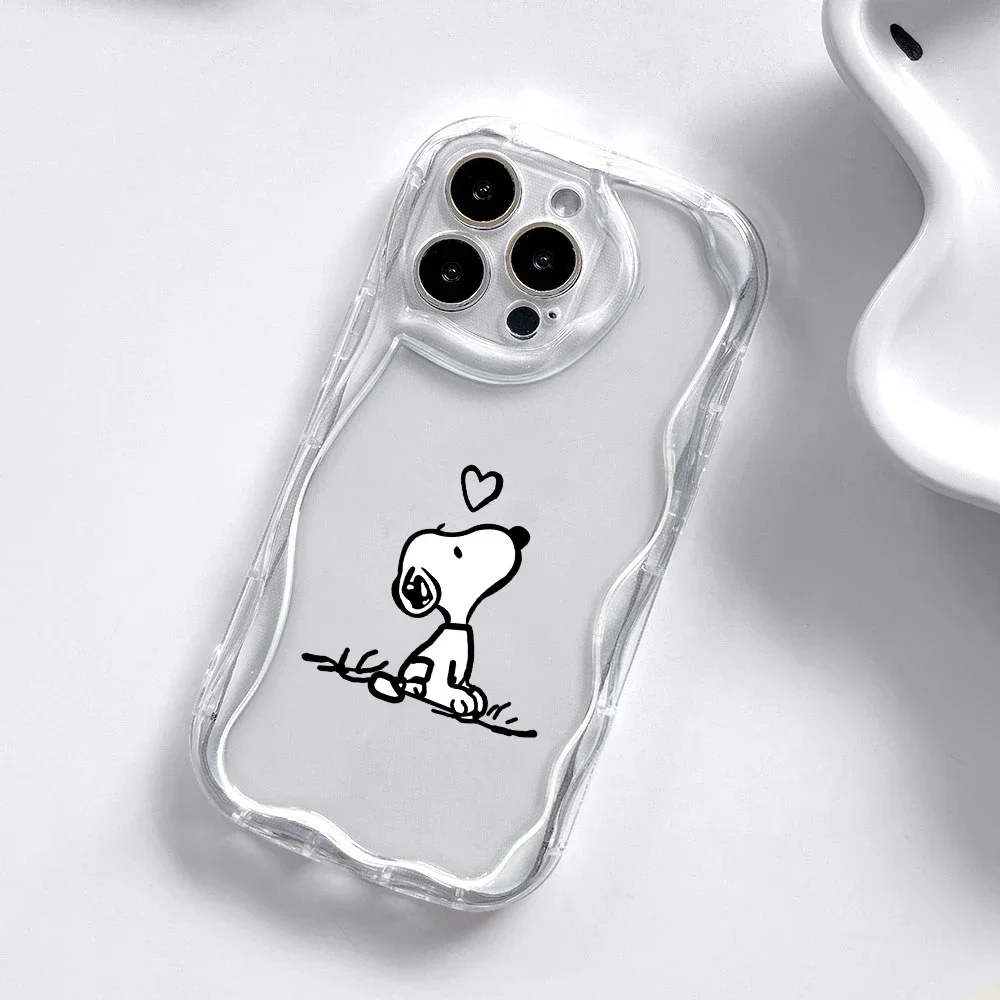 Funda de teléfono transparente y bonita de dibujos animados de Snoopy para Xiaomi POCO X7 X6 X5 X3 M6 F6 Pro Mi 15 12T 12 11 Lite 5G NE crema cubierta de borde ondulado - imagen 4