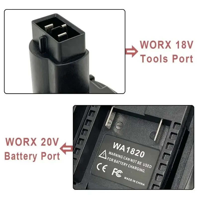 Adaptador de batería WA1820, convertidor de accesorios para batería de litio Worx de 20V para batería de iones de litio Worx de 18/20V a herramienta inalámbrica NI de 18V - imagen 5