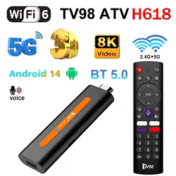 TV98 ATV H618 TV Stick Allwinner H618 Quad Core compatible con vídeo 8K 4K Wifi6 BT5.0 Android 14 control remoto por voz inteligente PK TV98 ATV Stick