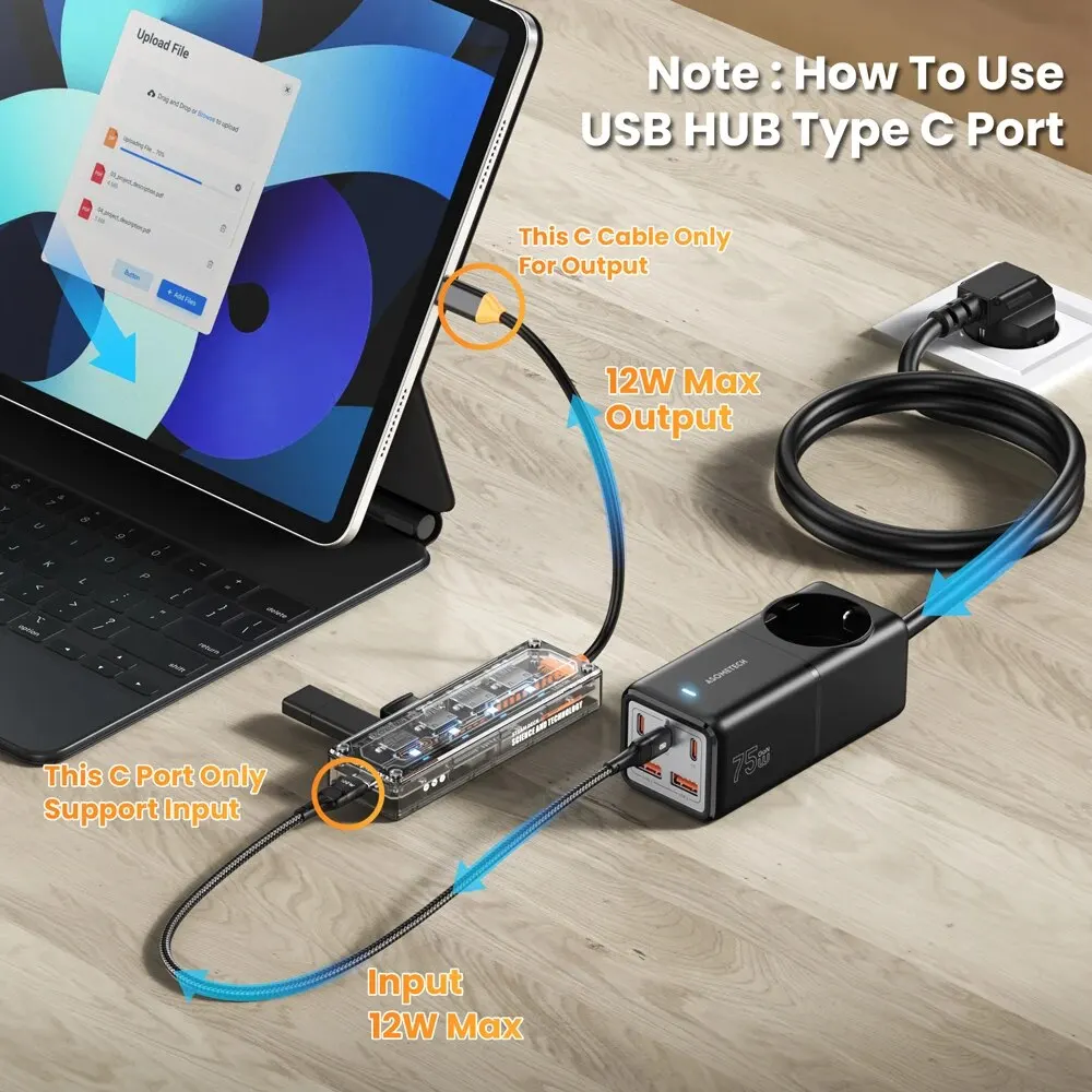 ASOMETECH-HUB tipo C 4 en 1 USB C a USB 3,0, estación de acoplamiento Punk transparente, adaptador divisor para MacBook, portátil, iPhone, Samsung - imagen 3