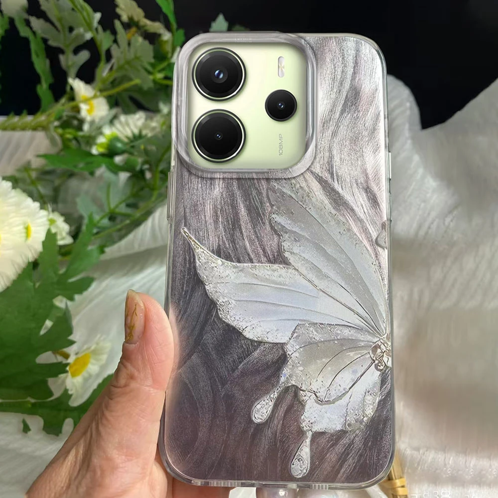Funda de teléfono con textura de mariposa plateada láser de lujo para Xiaomi Redmi 13C A5 13T 14T Note 13 14 Pro Poco C75 C65 funda trasera de silicona - imagen 5