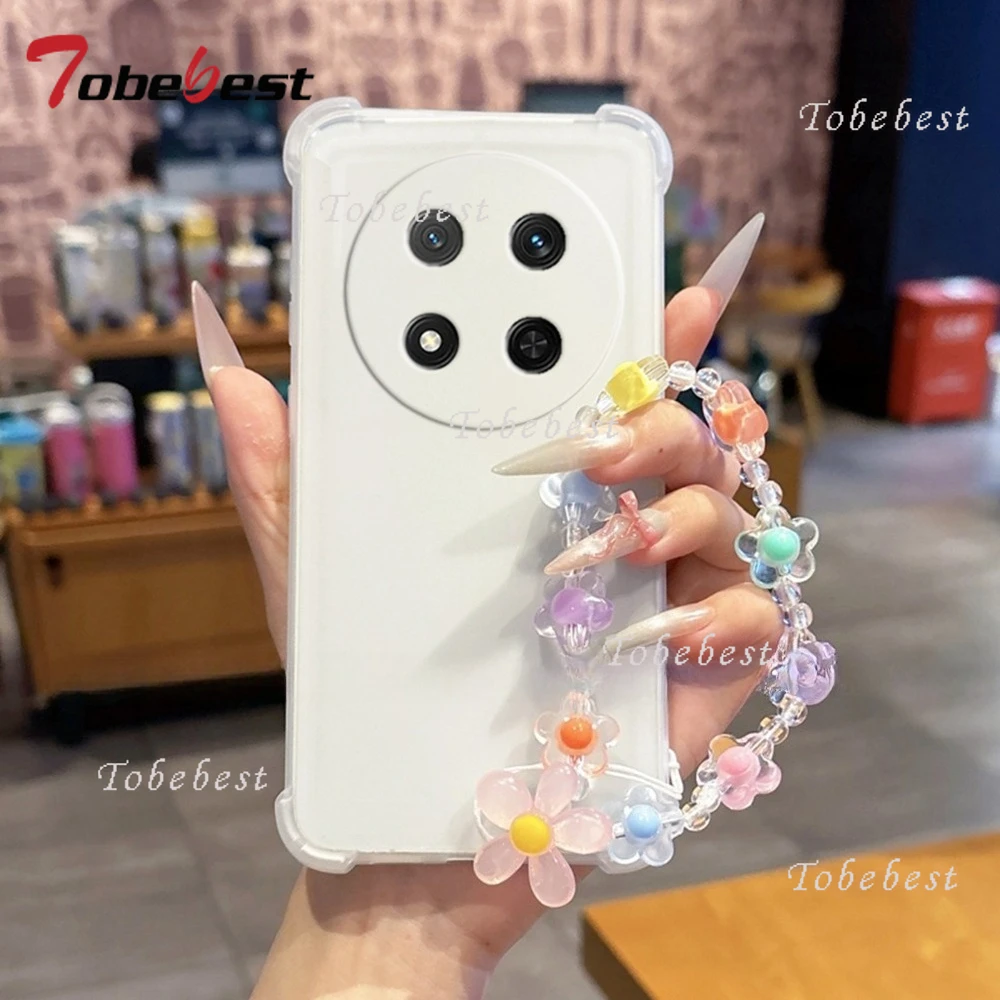 Funda de pulsera de flores a prueba de golpes con Airbag para OPPO FIND X8 X8S PRO Plus X7 Ultra 5G, funda de silicona transparente - imagen 3