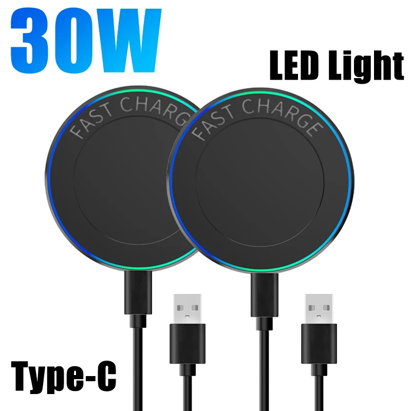 Mini almohadilla de carga inalámbrica, soporte de cargadores de luz LED para iPhone 16, 15, 14, 13, 12, Samsung S25, Xiaomi, AirPos Pro, estación de carga rápida