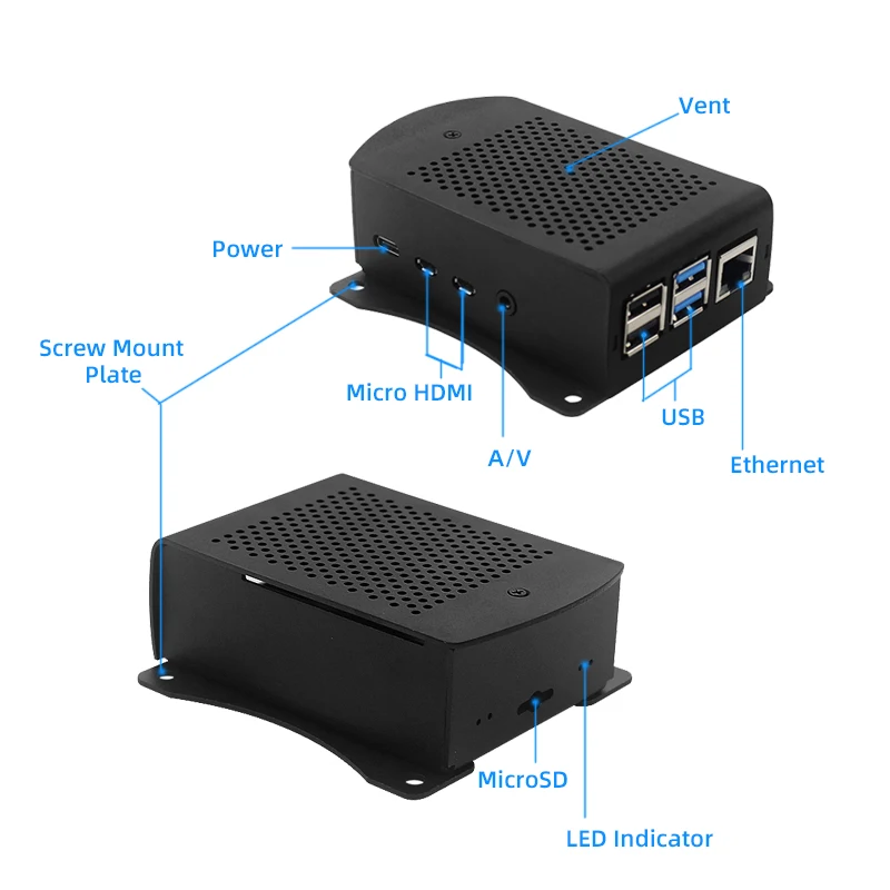 Raspberry Pi 4 Caja de aleación de aluminio Caja de metal con soporte colgante Soporte Ventilador de enfriamiento Destornillador para Raspberry Pi 4 Modelo B - imagen 4