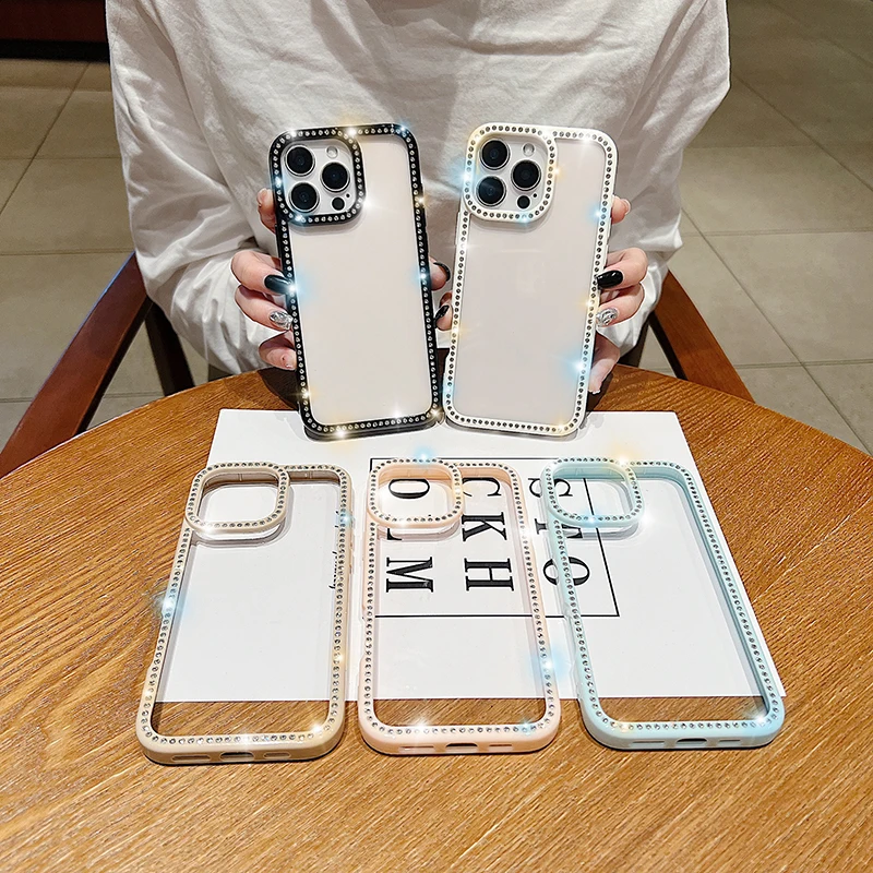 Funda con diamantes brillantes para iPhone 16 Pro Max 16E 15 Plus 14 13 12 11, funda de teléfono delgada a prueba de golpes con diamantes de imitación transparentes - imagen 3