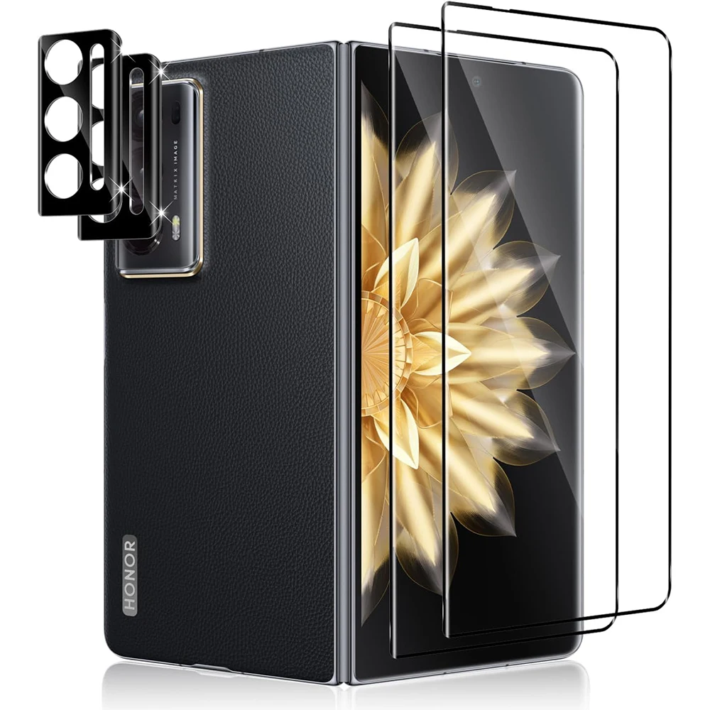 Cubierta protectora de vidrio curverd 3D para Honor Magic V2, Protector de pantalla de vidrio templado para lente de cámara Honor Magic V2
