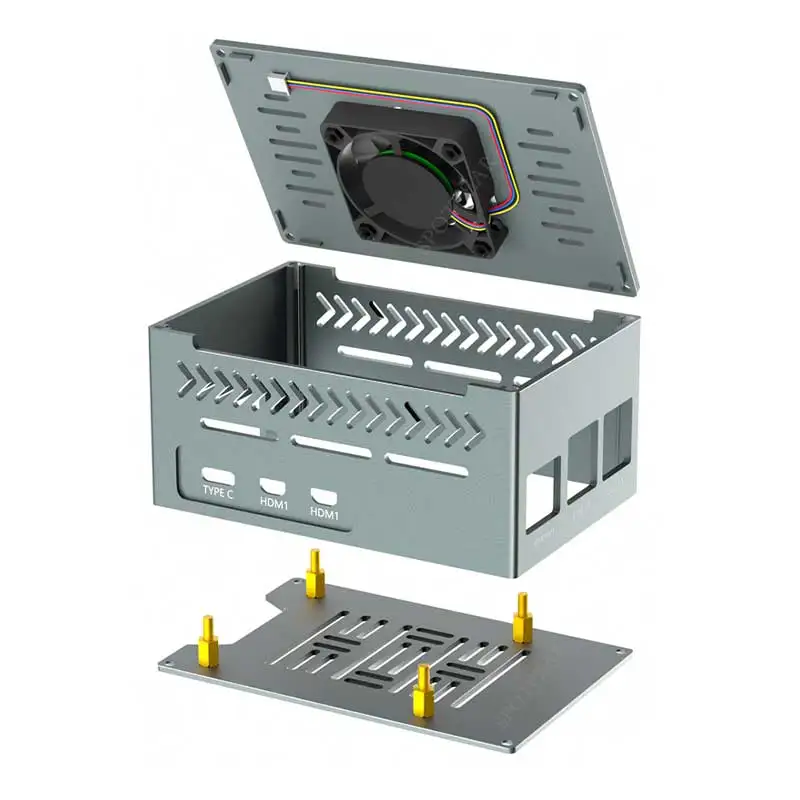 Caja de Metal de aluminio Raspberry Pi 5 con ventilador enfriador PWM y disipador térmico de cobre puro, gran espacio para placa de expansión PCIe Extra Pi5 - imagen 5