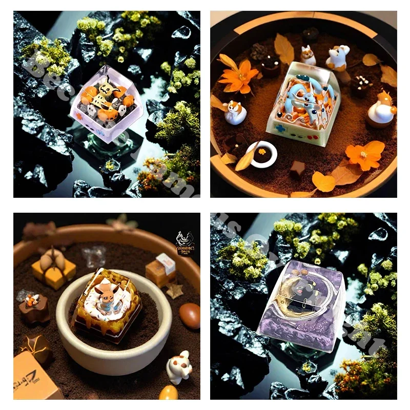 Teclas de Pokémon Mewtwo Umbreon eje transversal Pikachu Journeys Keycap nuevo estéreo Linda ilustración Teclado mecánico teclas de resina - imagen 2