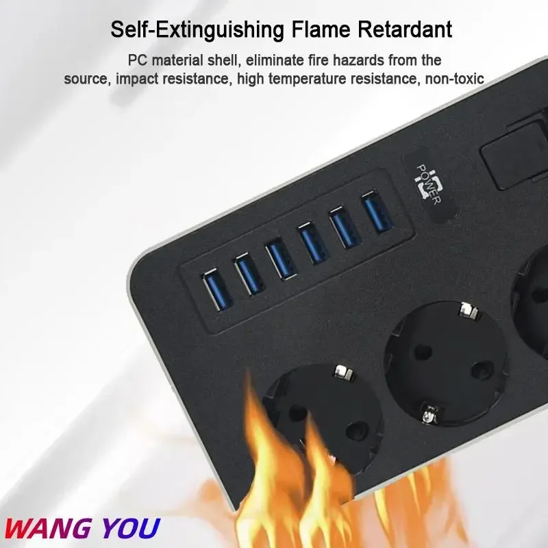 Tira de alimentación de Enchufe europeo para el hogar, cable de extensión inteligente, enchufe eléctrico, 6 puertos USB, 3.1A, carga de teléfono, filtro de red - imagen 4