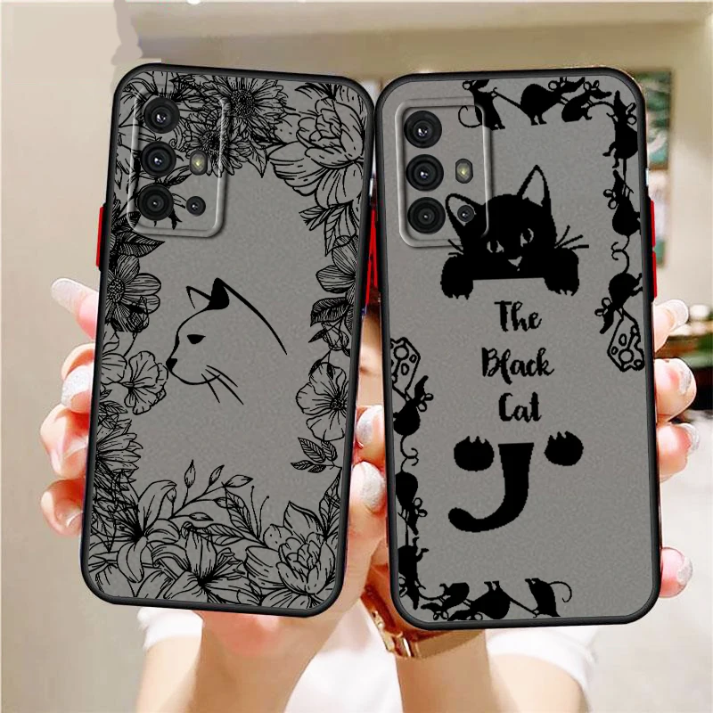 Gato perro flor zorro arte diseño esmerilado translúcido para Samsung A53 A52 A33 A32 A51 A71 A21S A13 A73 A50 A22 A12 5G mate