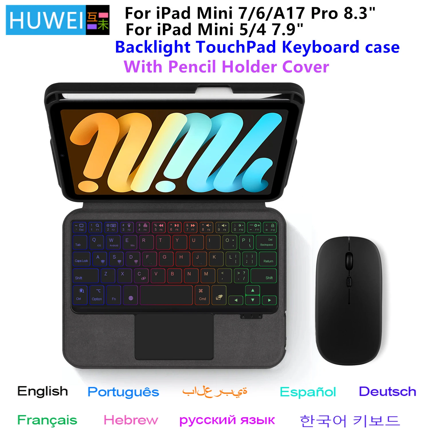 Funda con teclado mágico HUWEI para iPad Mini 7 2024 A17 pro 8,3 "Mini 6 5 4 funda con teclado para iPad Mini 7a 6a 5a 4a generación - imagen 2