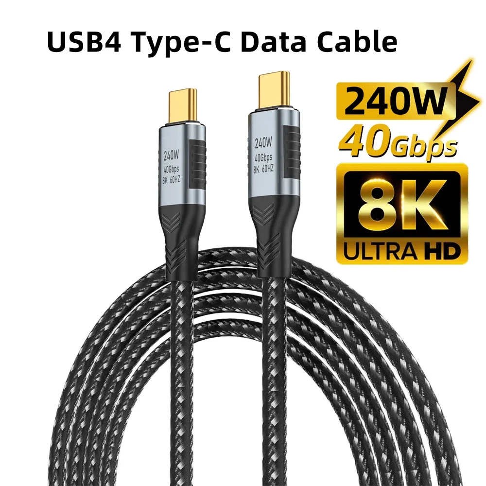 Cable de carga rápida USB4 40gbps USB C Thunderbolt 3, línea de datos PD3.1, 240W, 5A, pantalla de 8K60Hz para dispositivos de acoplamiento de ordenadores portátiles tipo C