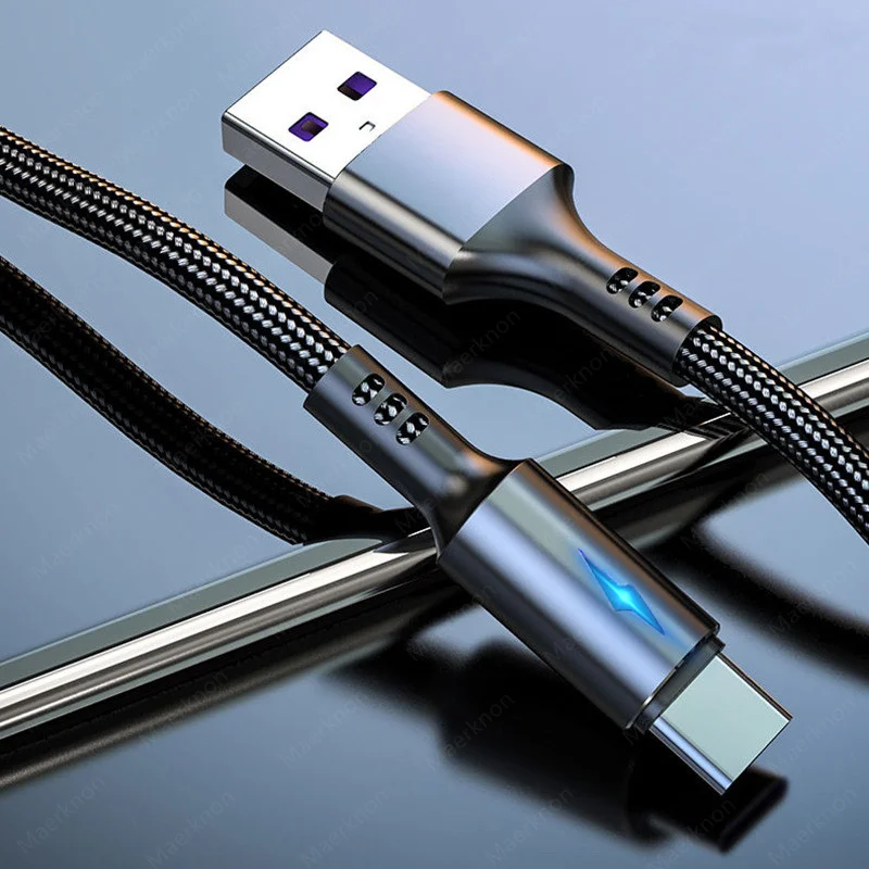 Cable USB tipo C 5A con indicador LED, Cable de datos para cargador de teléfono USB C de carga rápida para Samsung, Xiaomi, Huawei, Oneplus tipo C - imagen 2