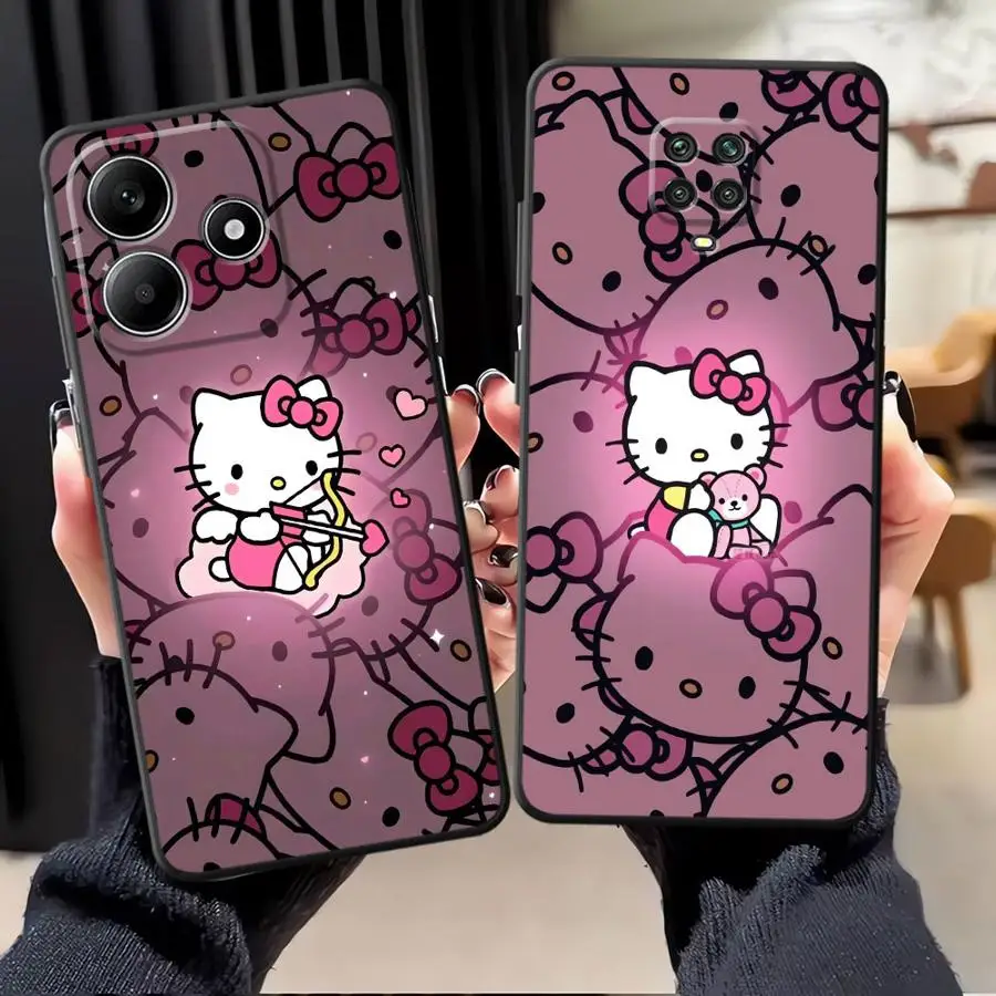 Funda Hello Kitty para Xiaomi Redmi Note 12s 7 8 9 10 11 12 Pro 9S 13 14 Pro Plus 11s 10S funda de teléfono suave negra